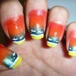 رسم الأظافر على شكل منظر غروب ونخلة لتزين أظافرك بشكل جذاب