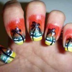 رسم الأظافر على شكل منظر غروب ونخلة لتزين أظافرك بشكل جذاب