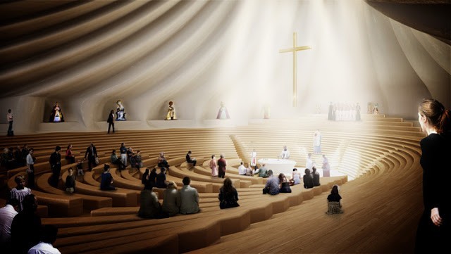 تصميم كنيسة على شكل طيات لرداء السيدة غوادالوبي تصميم كنيسة على شكل طيات لرداء السيدة غوادالوبي