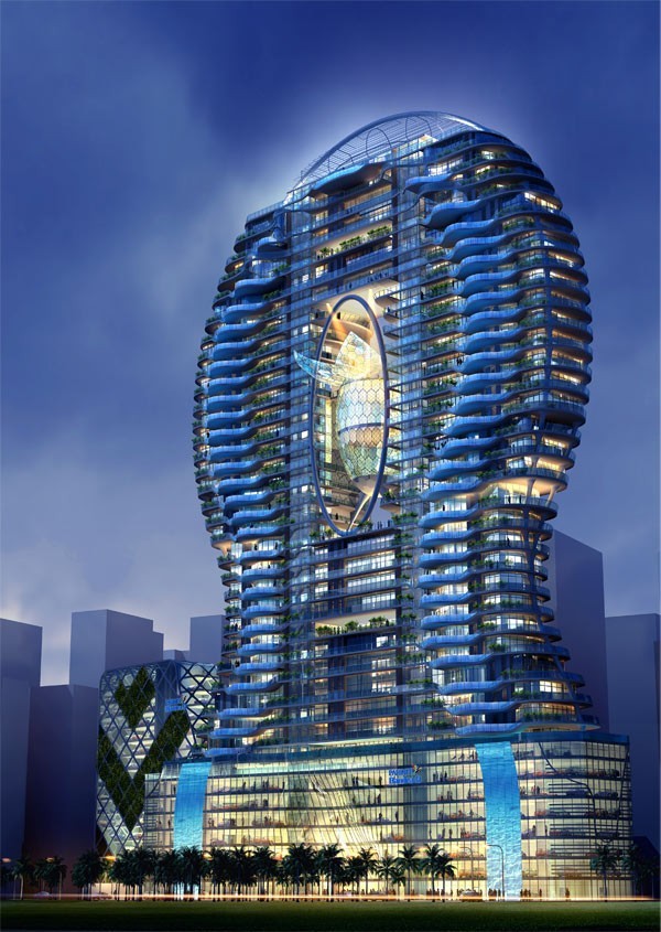 تصميم برج سكنى مدهش مزين بأحواض سباحة زجاجية تصميم برج سكنى مدهش مزين بأحواض سباحة زجاجية