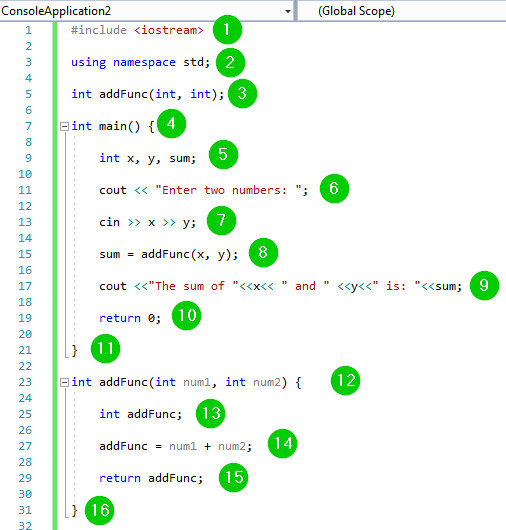 امثلة عن دوال function في C++ امثلة عن دوال function في C++