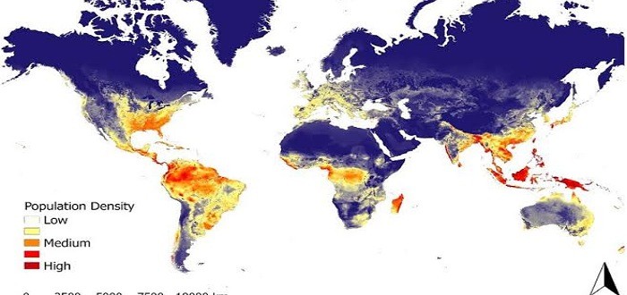 خريطة الكثافة السكانية في العالم